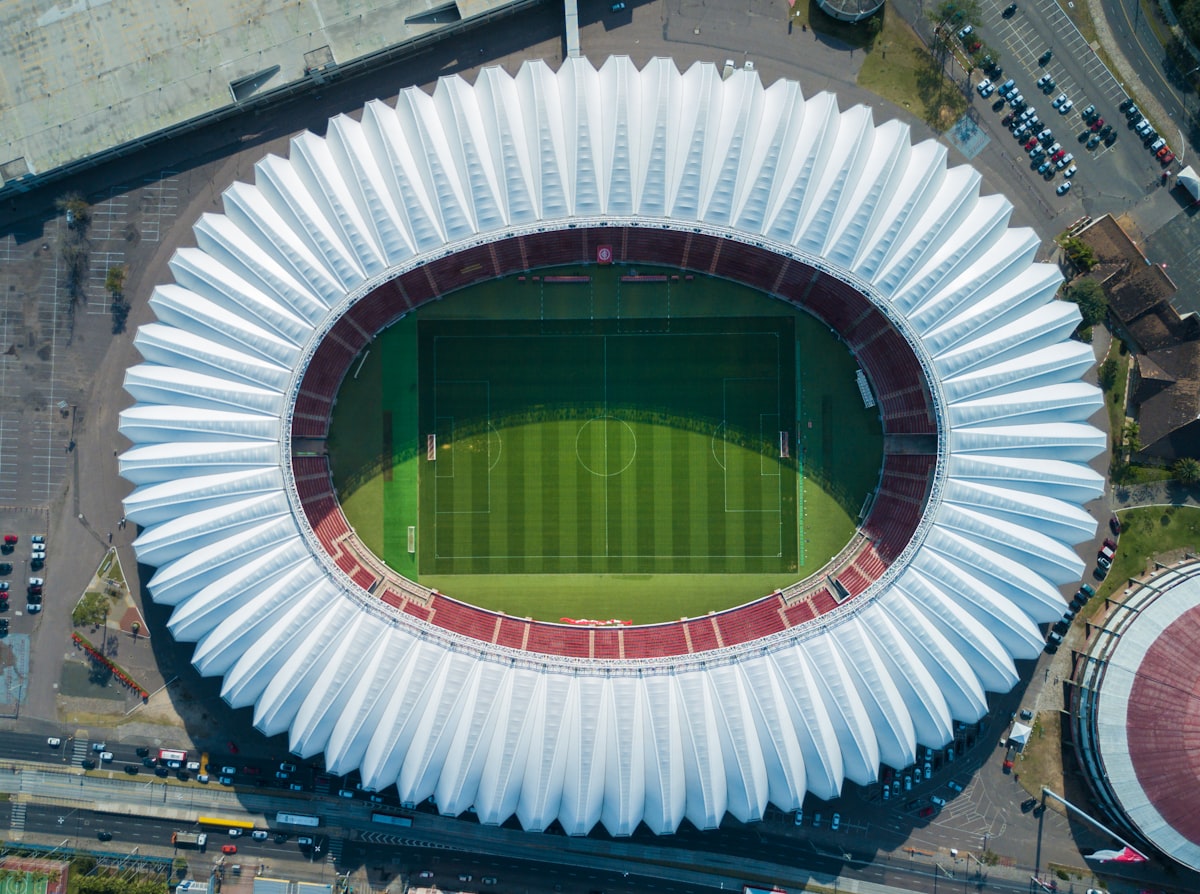 Full soccer pitch from above — World Cup 2026 group stage predictions