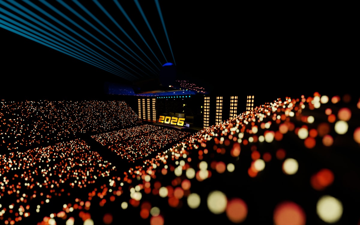 Concert stage lights and a stadium crowd — the World Cup 2026 halftime show